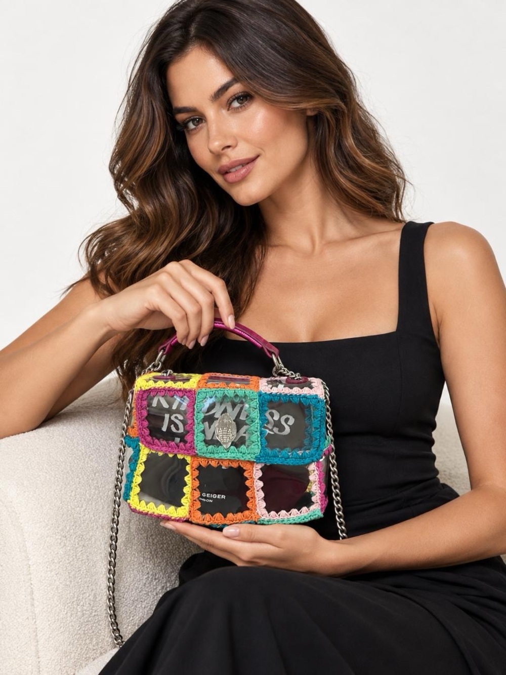 Kurt Geiger London MD Kensington Multicolor Crochet Bag NWT